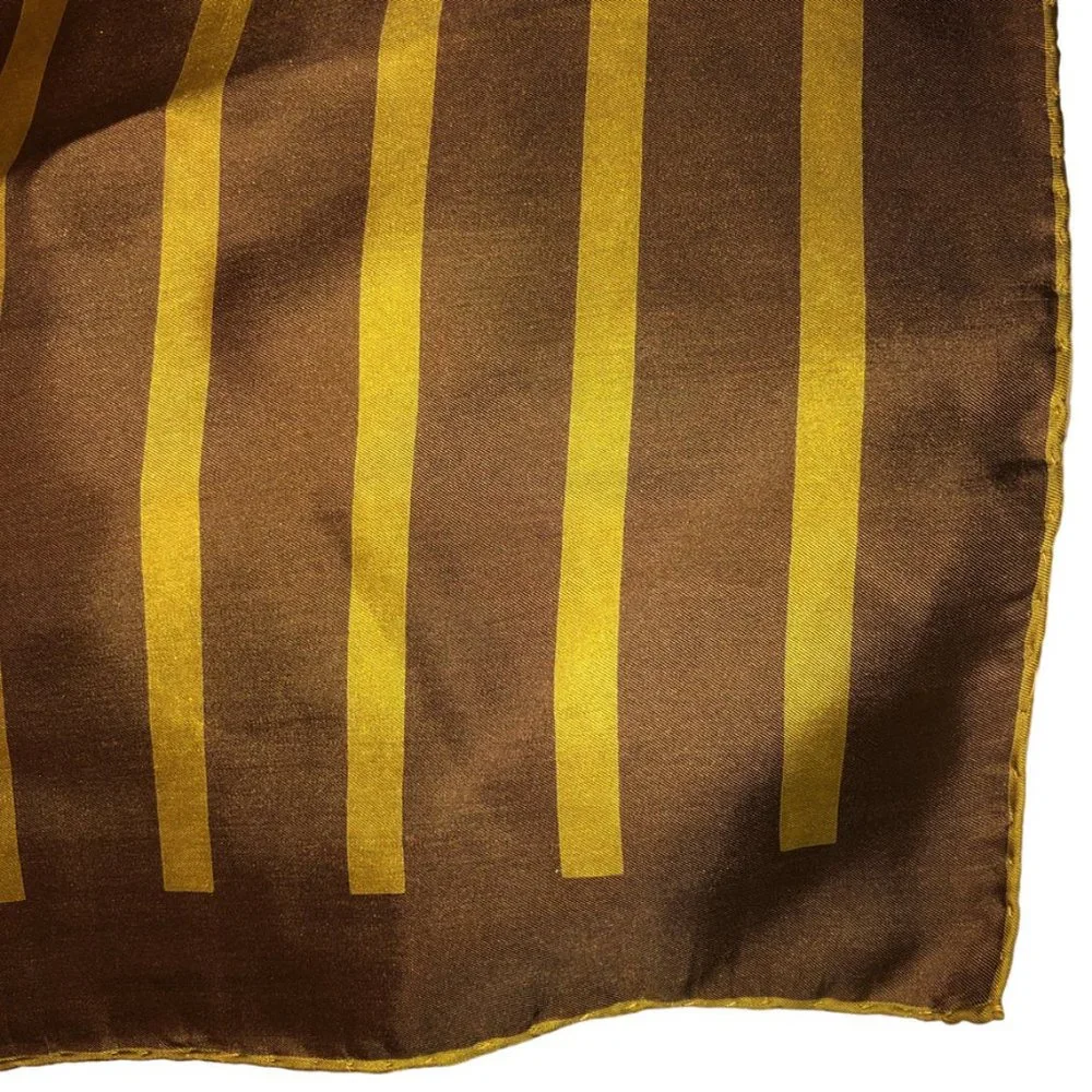 Handcraft inc vintage brown olive striped 100% Italian SILK pocket sq